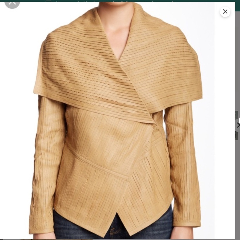 The Fillmore Strappy Tan Leather Jacket With Wide Collar Size Medium